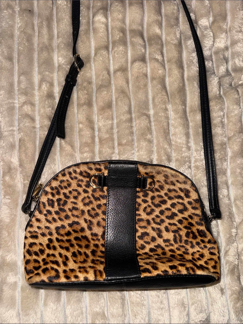 Talbots Leopard Print Crossbody with Black Trim and Strap